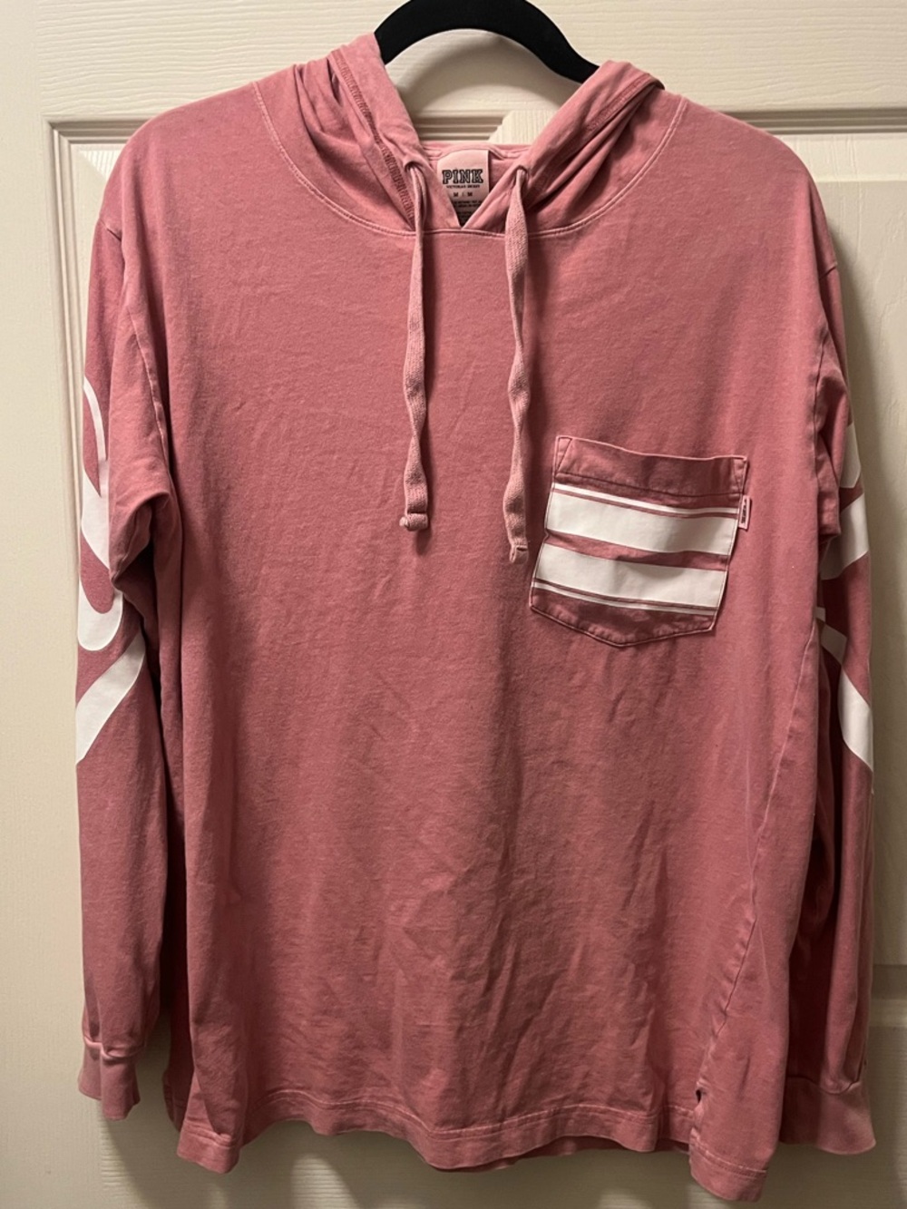 Victoria Secret Campus PINK Striped Lightweight Hoodie Begonia Size‎ Medium